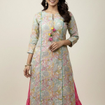 Pastel Garden Kurti With Pink Flared Skirt Set