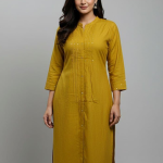 Mustard Classic Cotton Pintuck Kurti Set (2pcs-46)