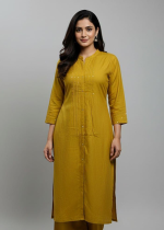 Mustard Classic Cotton Pintuck Kurti Set (2pcs-46)