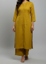 Mustard Classic Cotton Pintuck Kurti Set (2pcs-46) - Image 2